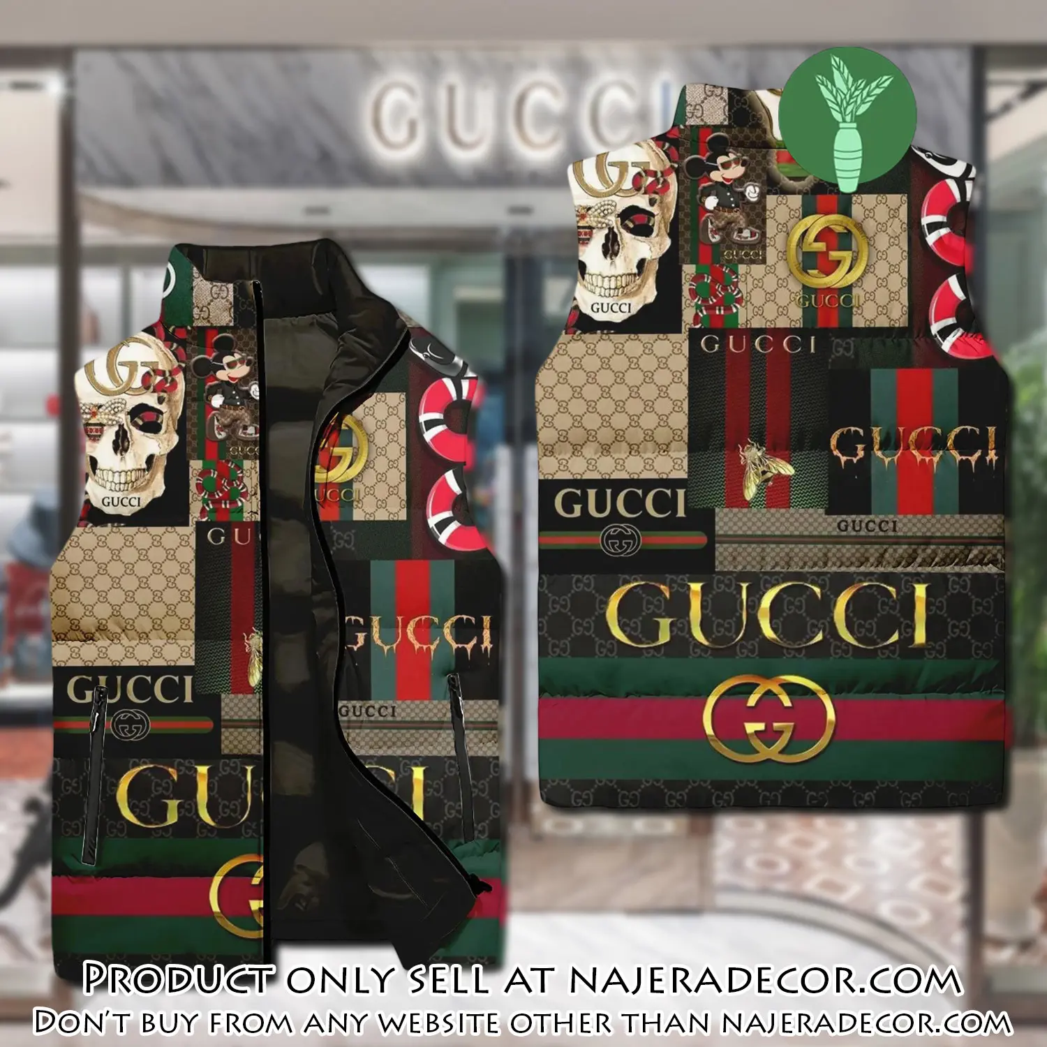 Gucci all pattern luxury brand 3d sleeveless down jacket njr3554788
